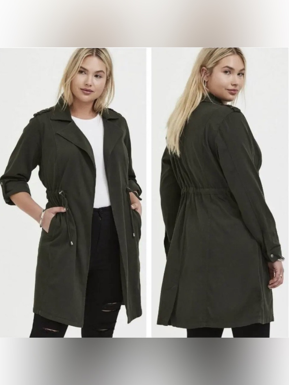 Torrid Women's Size 2X Twill Drape Front Trench Jacket Rosin Roll Tab Sleeves
